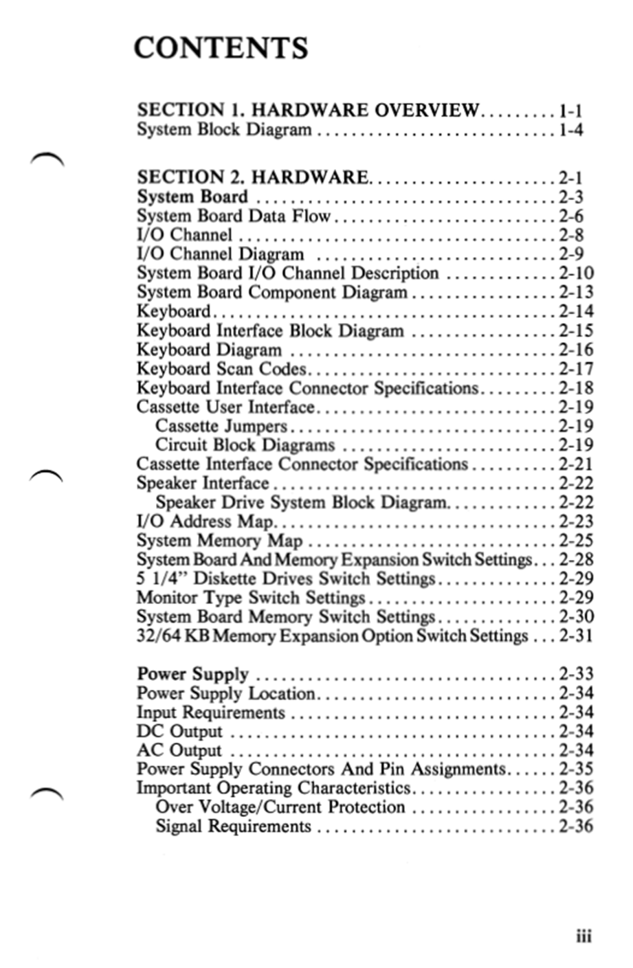IBM PC Spec - Table of contents.