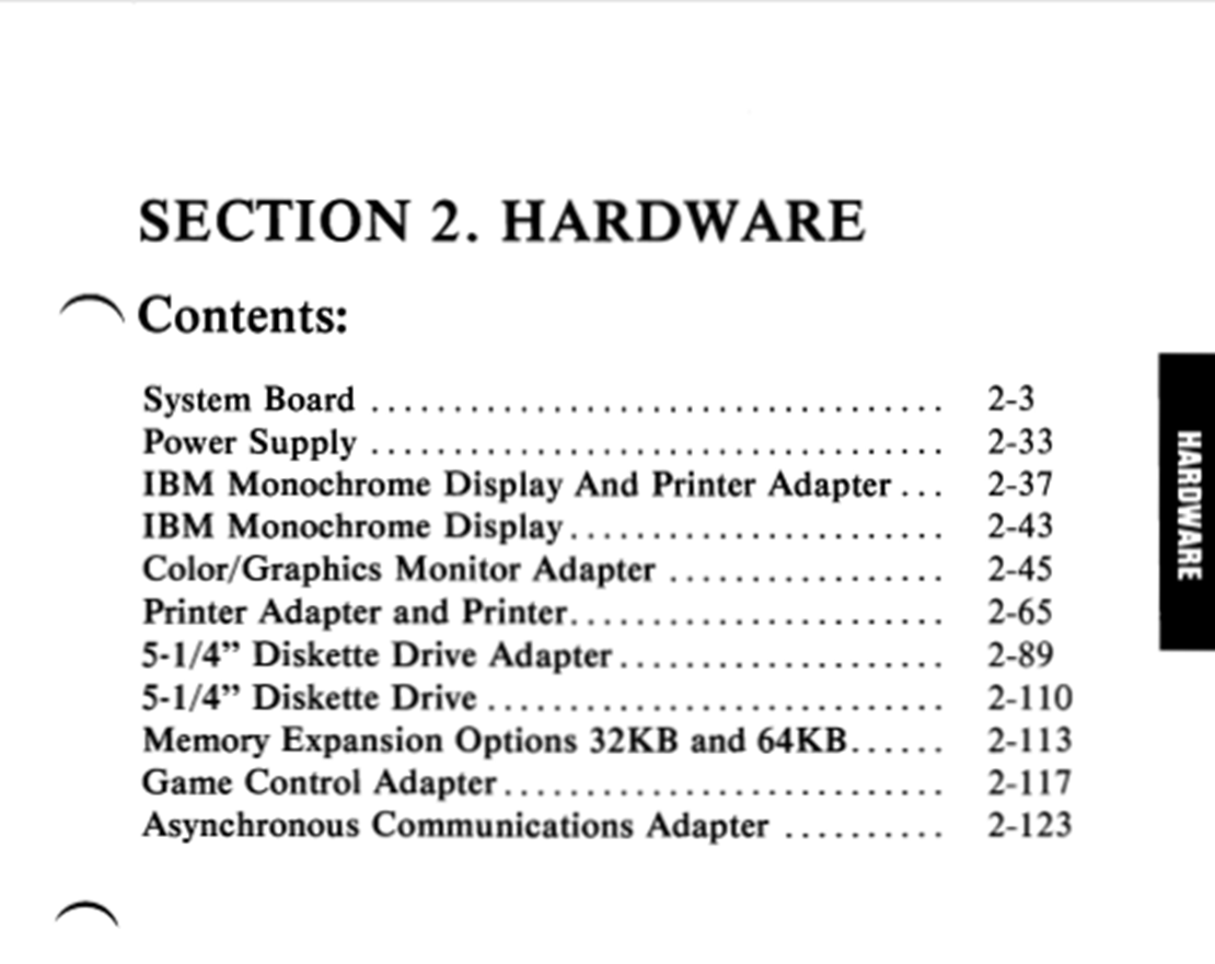 Subsections within the hardware section.